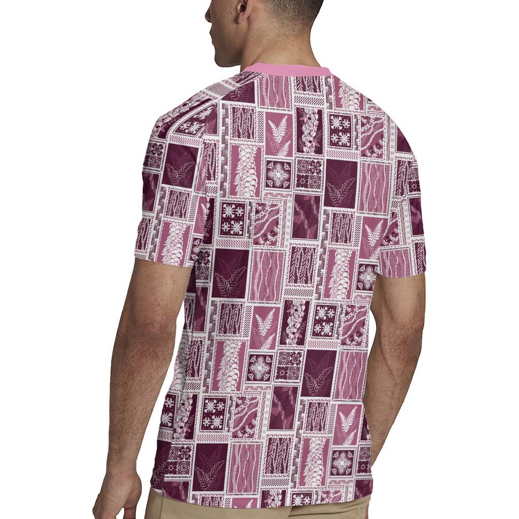 Vintage Aloha Block Quilt Rugby Jersey Pink Inspired Lei Motifs - Polynesian Pride