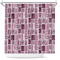 Vintage Aloha Block Quilt Shower Curtain Pink Inspired Lei Motifs - Polynesian Pride