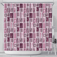 Vintage Aloha Block Quilt Shower Curtain Pink Inspired Lei Motifs - Polynesian Pride