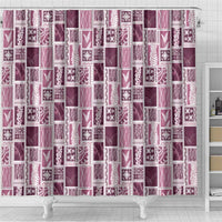 Vintage Aloha Block Quilt Shower Curtain Pink Inspired Lei Motifs - Polynesian Pride