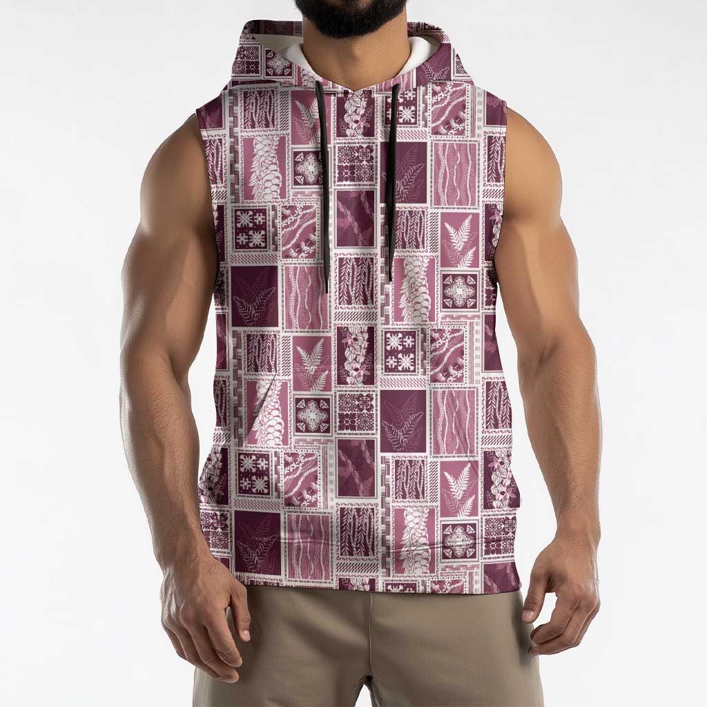 Vintage Aloha Block Quilt Sleeveless Hoodie Pink Inspired Lei Motifs - Polynesian Pride