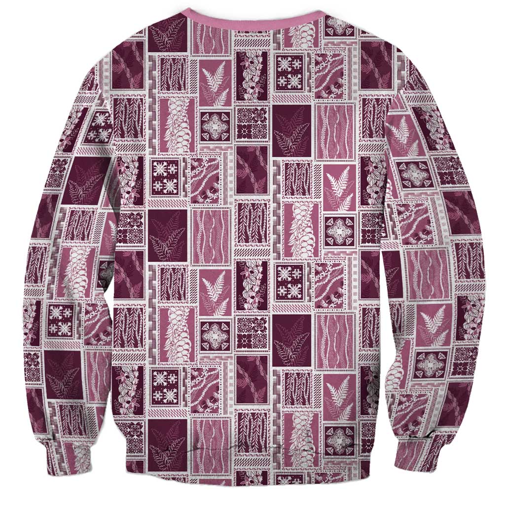 Vintage Aloha Block Quilt Sweatshirt Pink Inspired Lei Motifs - Polynesian Pride