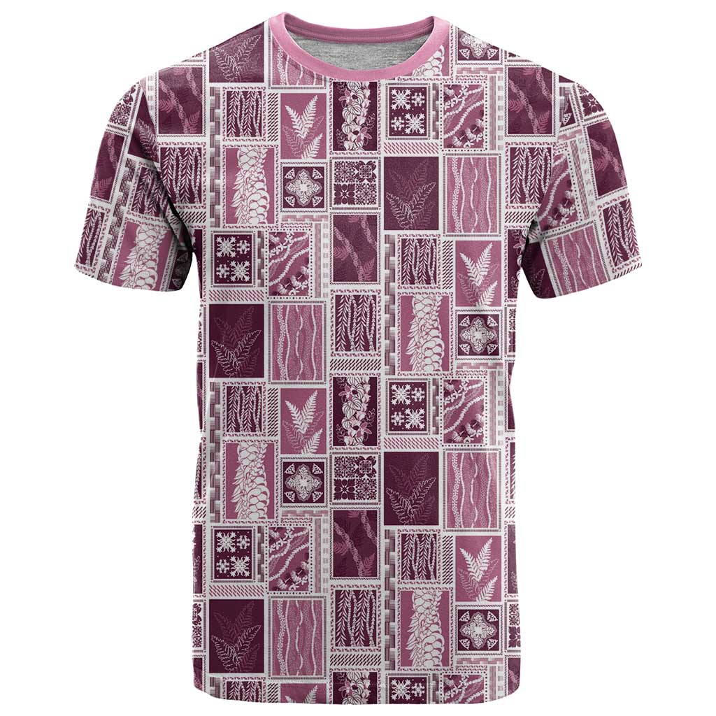 Vintage Aloha Block Quilt T Shirt Pink Inspired Lei Motifs - Polynesian Pride