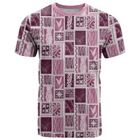Vintage Aloha Block Quilt T Shirt Pink Inspired Lei Motifs - Polynesian Pride