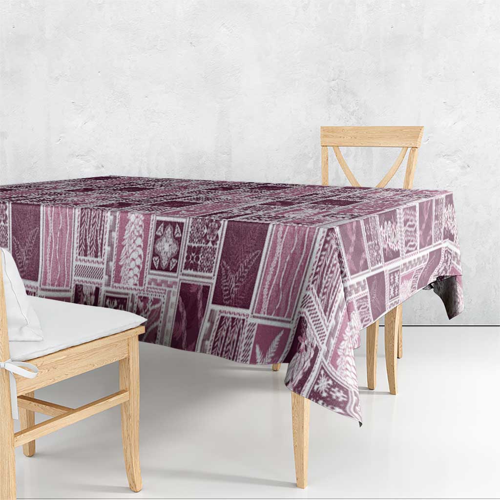 Vintage Aloha Block Quilt Tablecloth Pink Inspired Lei Motifs - Polynesian Pride