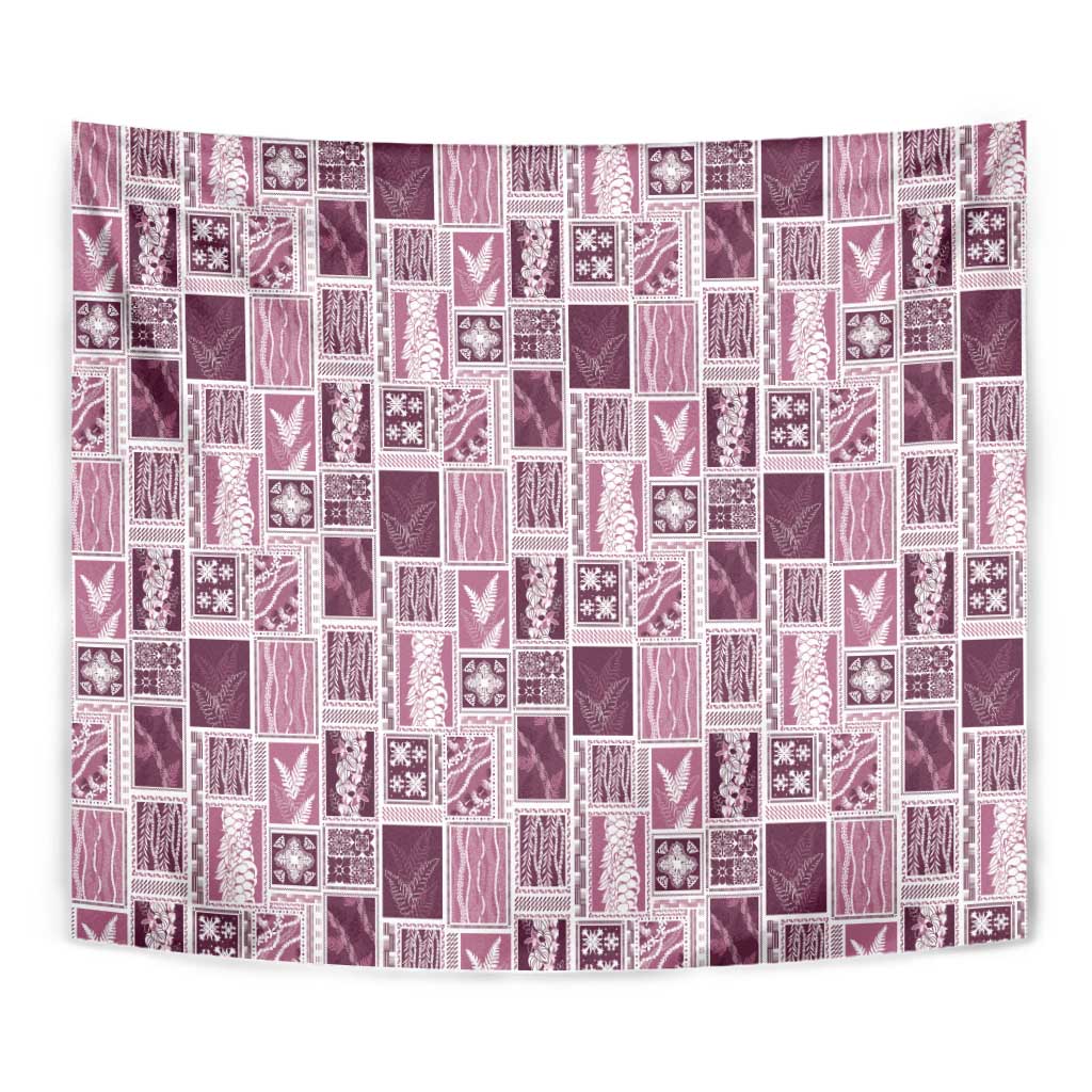 Vintage Aloha Block Quilt Tapestry Pink Inspired Lei Motifs - Polynesian Pride