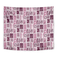 Vintage Aloha Block Quilt Tapestry Pink Inspired Lei Motifs - Polynesian Pride