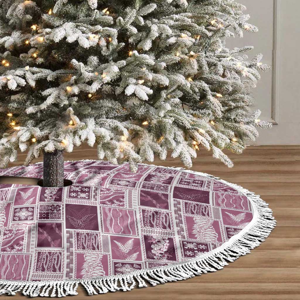 Vintage Aloha Block Quilt Tree Skirt Pink Inspired Lei Motifs - Polynesian Pride