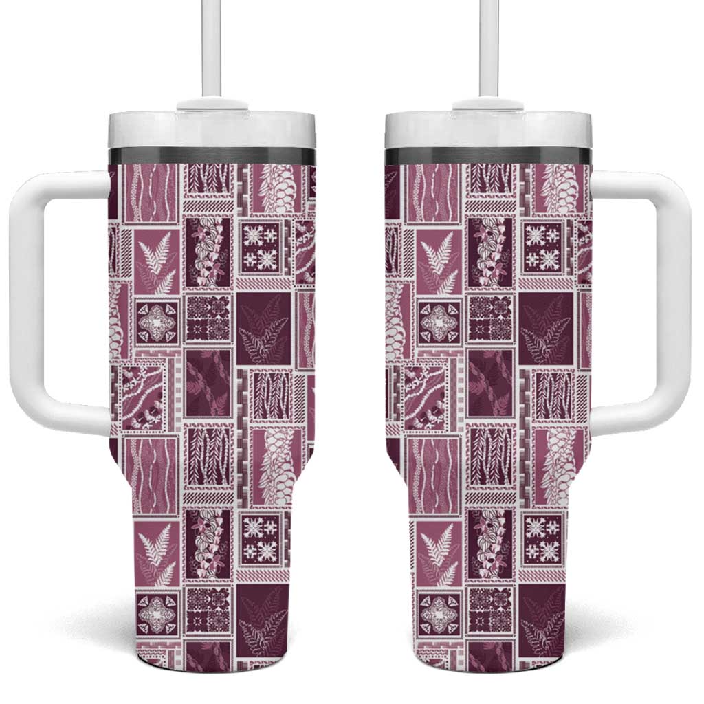 Vintage Aloha Block Quilt Tumbler With Handle Pink Inspired Lei Motifs - Polynesian Pride