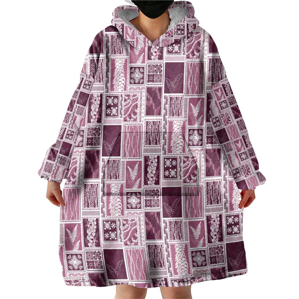 Vintage Aloha Block Quilt Wearable Blanket Hoodie Pink Inspired Lei Motifs - Polynesian Pride