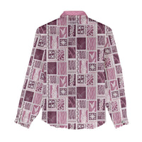 Vintage Aloha Block Quilt Women Casual Shirt Pink Inspired Lei Motifs - Polynesian Pride