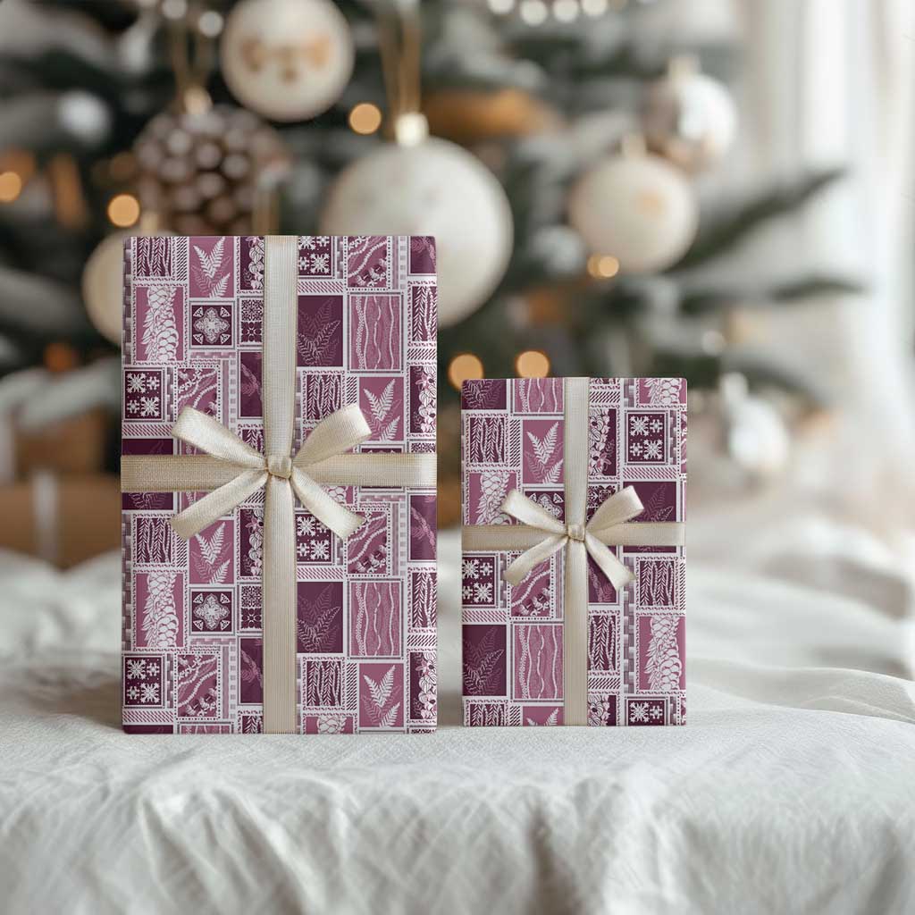 Vintage Aloha Block Quilt Wrapping Paper Pink Inspired Lei Motifs - Polynesian Pride