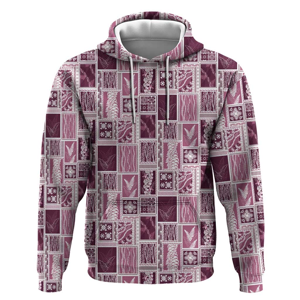 Vintage Aloha Block Quilt Zip Hoodie Pink Inspired Lei Motifs - Polynesian Pride