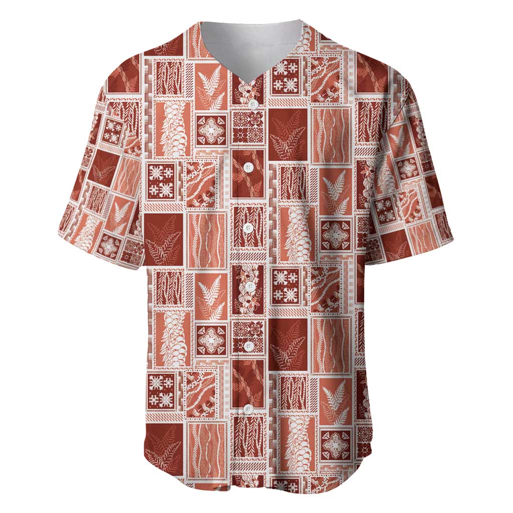 Vintage Aloha Block Quilt Baseball Jersey Red Inspired Lei Motifs - Polynesian Pride
