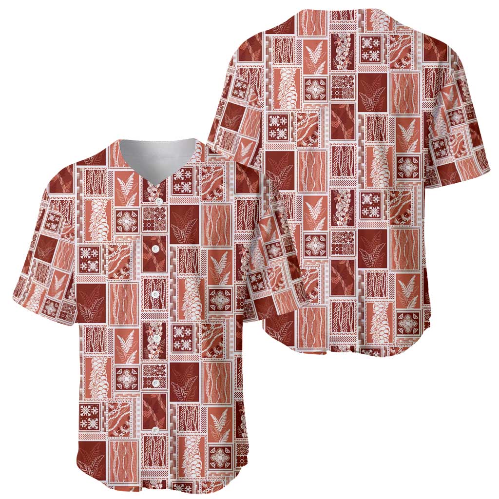 Vintage Aloha Block Quilt Baseball Jersey Red Inspired Lei Motifs - Polynesian Pride