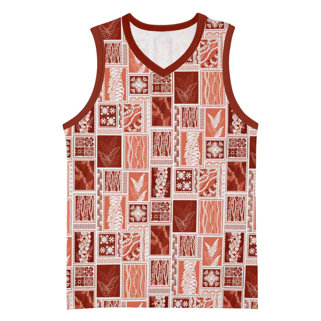 Vintage Aloha Block Quilt Basketball Jersey Red Inspired Lei Motifs - Polynesian Pride