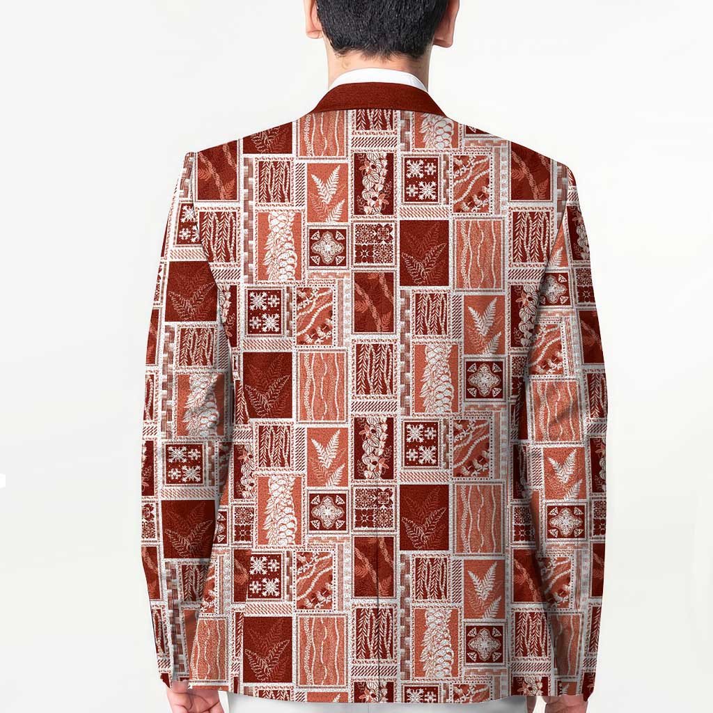 Vintage Aloha Block Quilt Blazer Red Inspired Lei Motifs - Polynesian Pride
