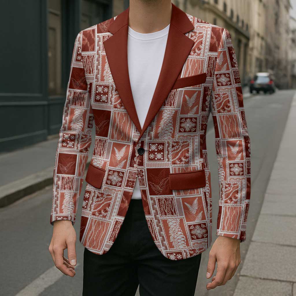 Vintage Aloha Block Quilt Blazer Red Inspired Lei Motifs - Polynesian Pride