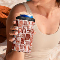 Vintage Aloha Block Quilt 4 in 1 Can Cooler Tumbler Red Inspired Lei Motifs - Polynesian Pride