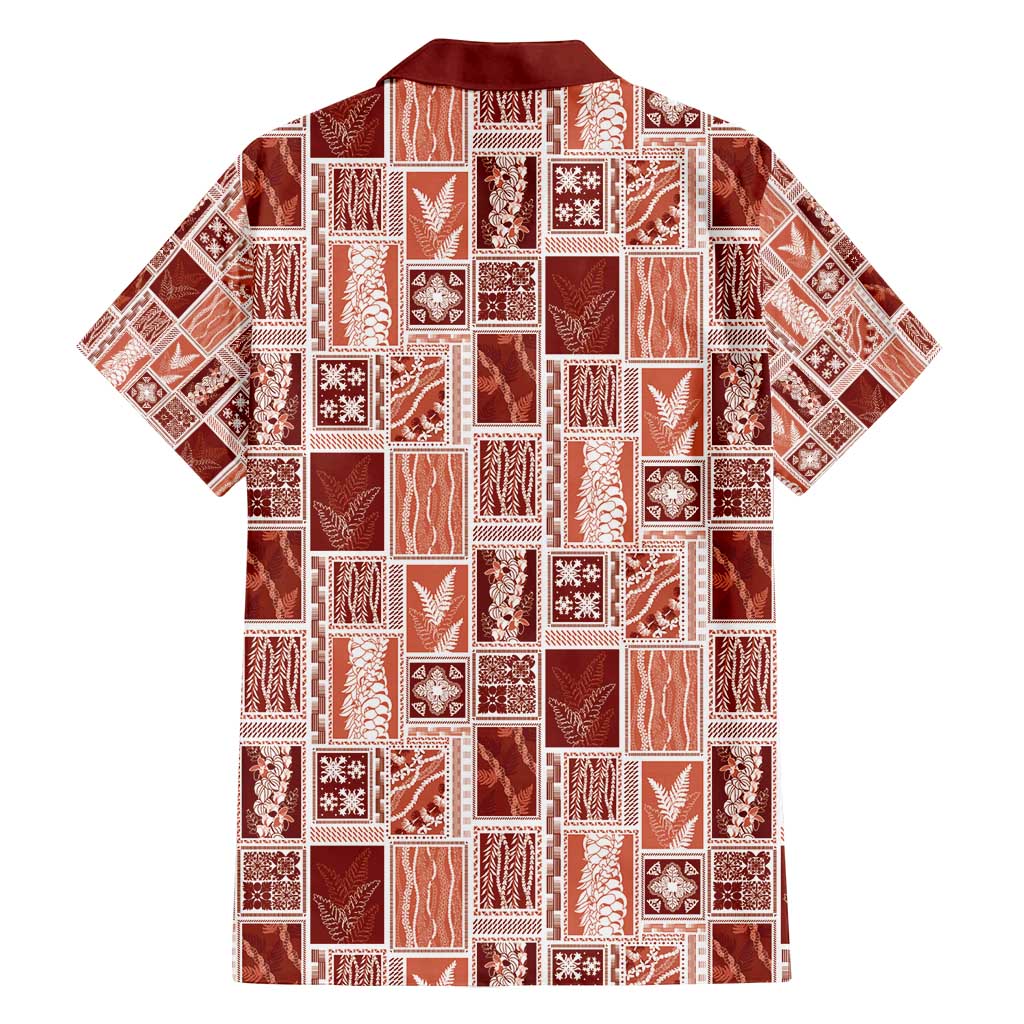 Vintage Aloha Block Quilt Family Matching Off Shoulder Maxi Dress and Hawaiian Shirt Red Inspired Lei Motifs - Polynesian Pride