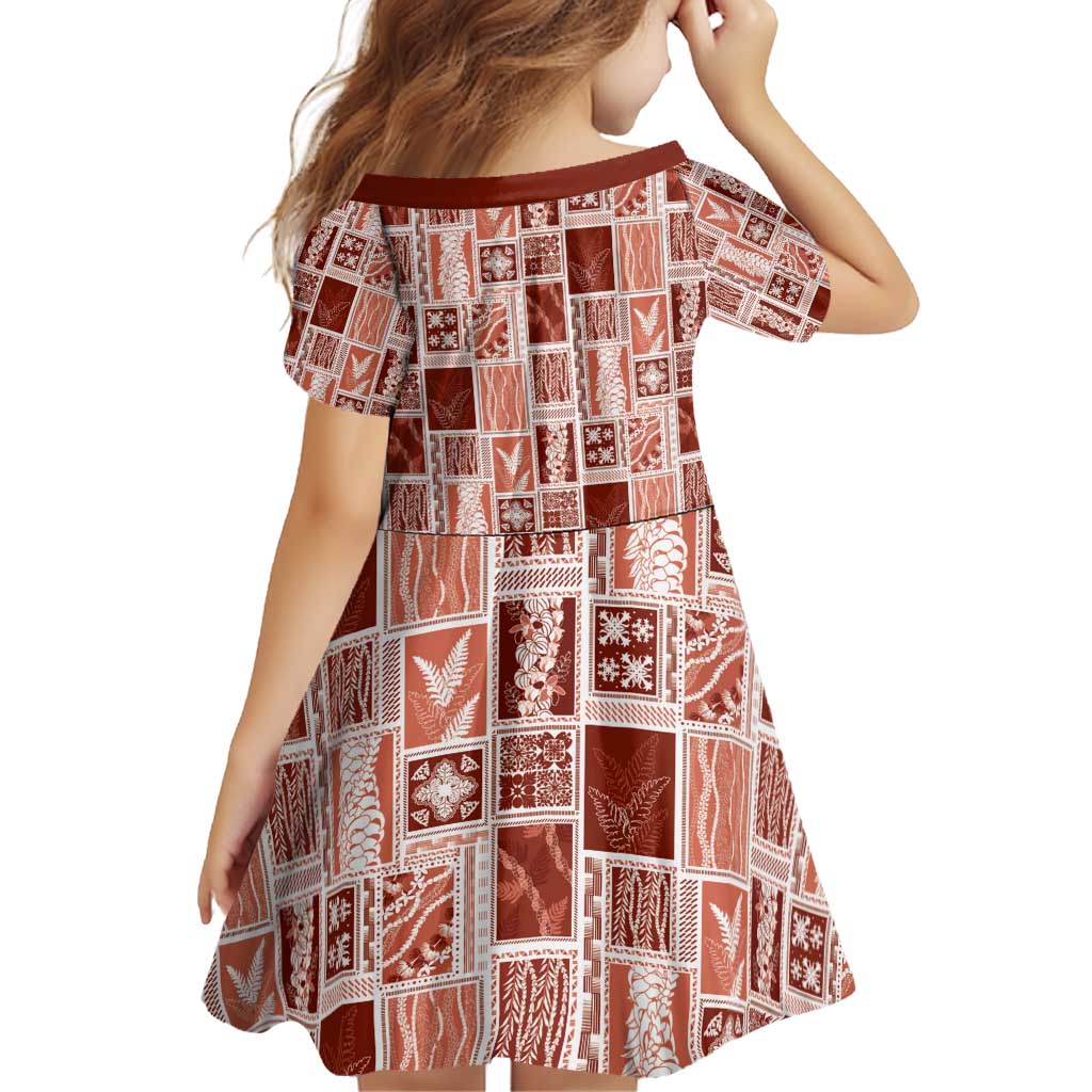 Vintage Aloha Block Quilt Family Matching Off Shoulder Short Dress and Hawaiian Shirt Red Inspired Lei Motifs - Polynesian Pride