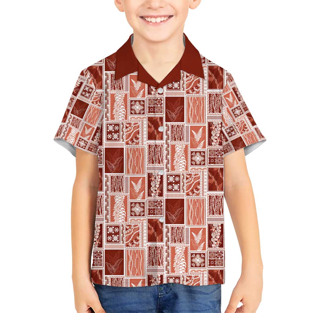 Vintage Aloha Block Quilt Family Matching Tank Maxi Dress and Hawaiian Shirt Red Inspired Lei Motifs - Polynesian Pride