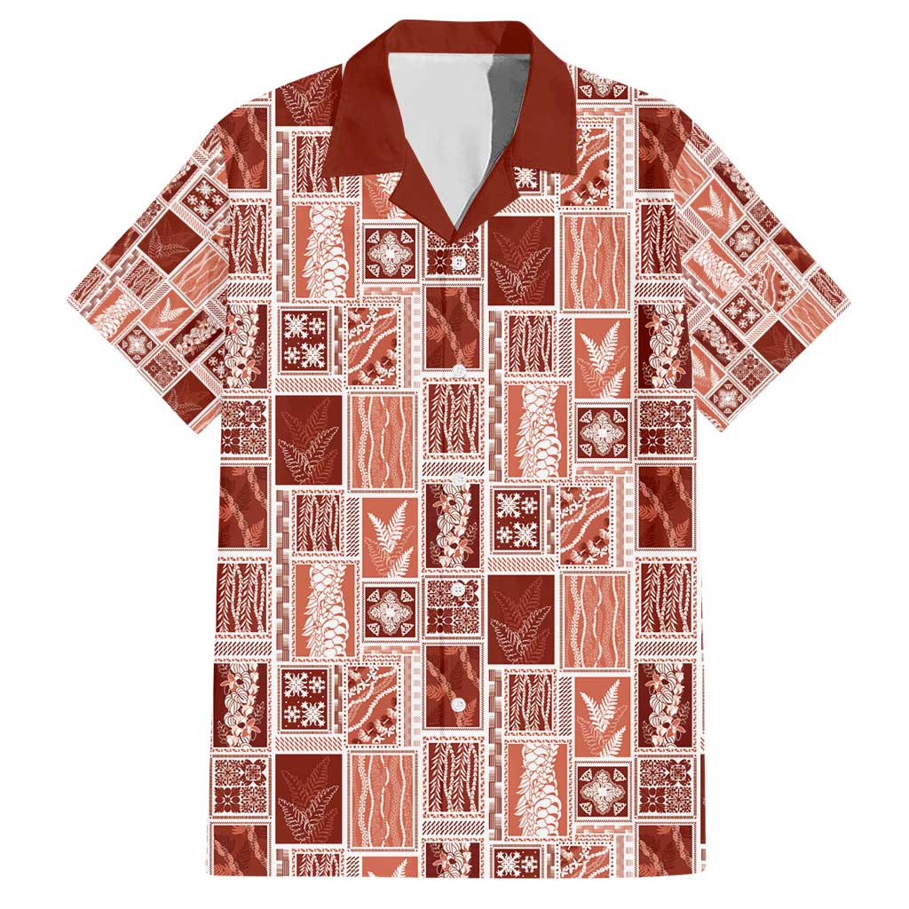 Vintage Aloha Block Quilt Hawaiian Shirt Red Inspired Lei Motifs - Polynesian Pride