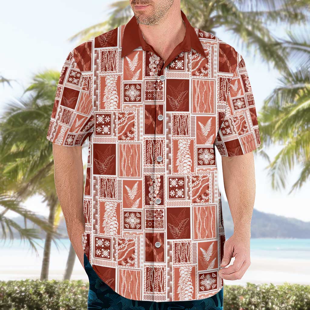 Vintage Aloha Block Quilt Hawaiian Shirt Red Inspired Lei Motifs - Polynesian Pride