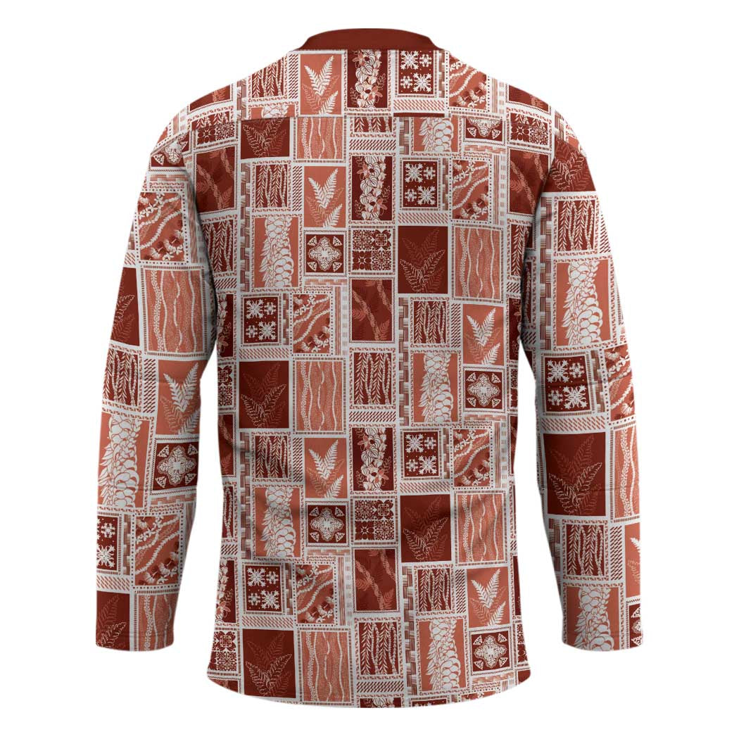 Vintage Aloha Block Quilt Hockey Jersey Red Inspired Lei Motifs - Polynesian Pride