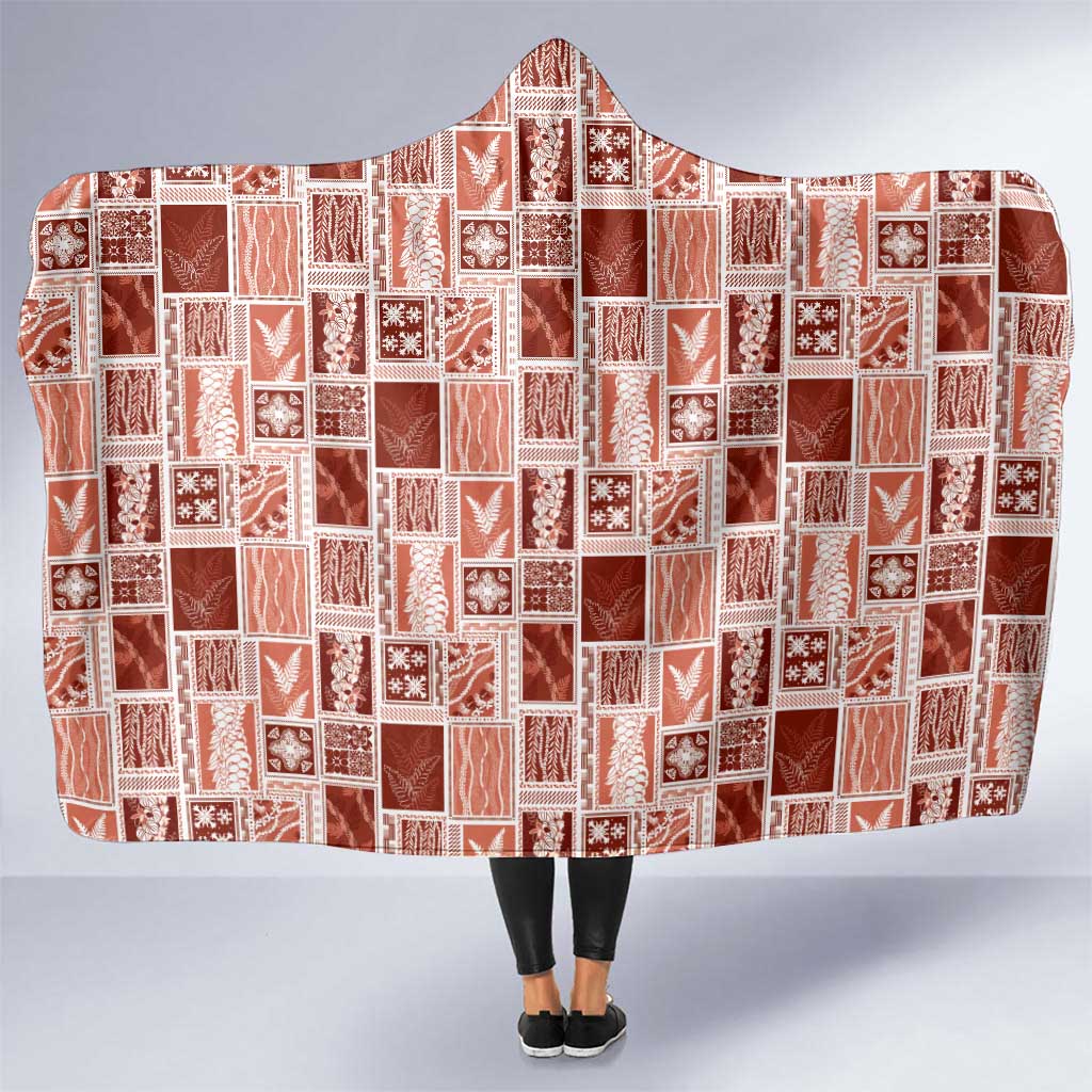 Vintage Aloha Block Quilt Hooded Blanket Red Inspired Lei Motifs - Polynesian Pride