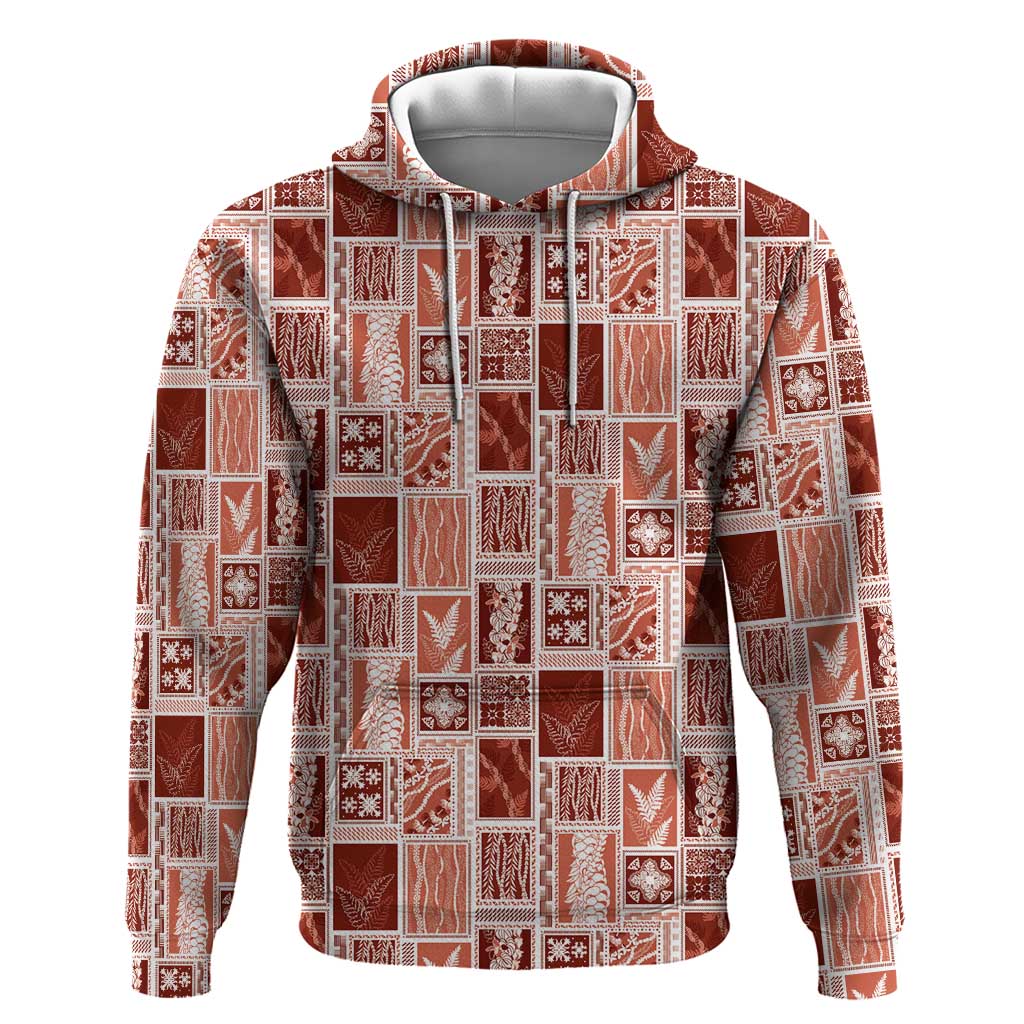 Vintage Aloha Block Quilt Hoodie Red Inspired Lei Motifs - Polynesian Pride
