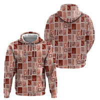 Vintage Aloha Block Quilt Hoodie Red Inspired Lei Motifs - Polynesian Pride