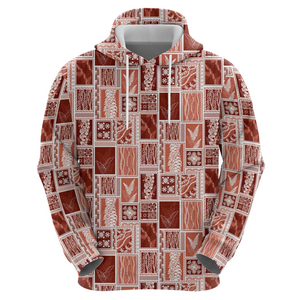 Vintage Aloha Block Quilt Hoodie Red Inspired Lei Motifs - Polynesian Pride
