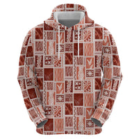 Vintage Aloha Block Quilt Hoodie Red Inspired Lei Motifs - Polynesian Pride
