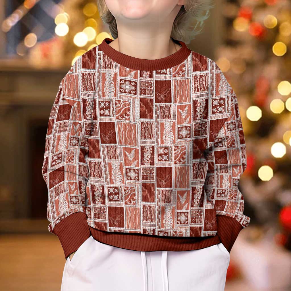 Vintage Aloha Block Quilt Kid Ugly Christmas Sweater Red Inspired Lei Motifs - Polynesian Pride