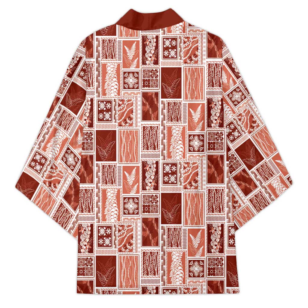Vintage Aloha Block Quilt Kimono Red Inspired Lei Motifs - Polynesian Pride