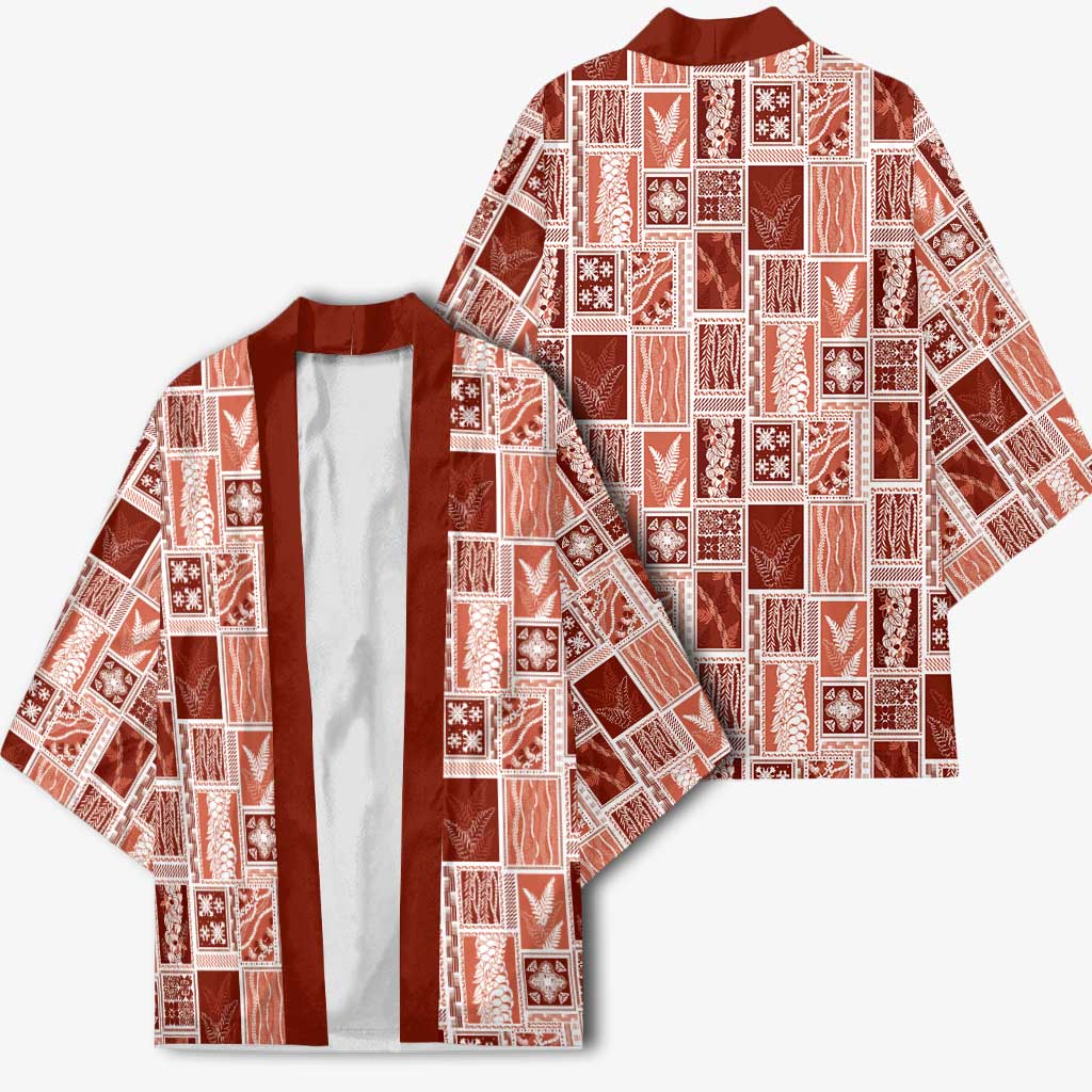 Vintage Aloha Block Quilt Kimono Red Inspired Lei Motifs - Polynesian Pride