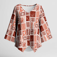 Vintage Aloha Block Quilt Kimono Sleeve Blouse Red Inspired Lei Motifs - Polynesian Pride