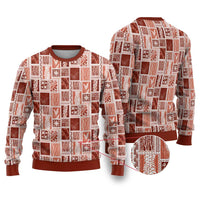 Vintage Aloha Block Quilt Ugly Christmas Sweater Red Inspired Lei Motifs - Polynesian Pride