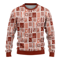 Vintage Aloha Block Quilt Ugly Christmas Sweater Red Inspired Lei Motifs - Polynesian Pride