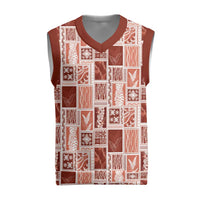 Vintage Aloha Block Quilt Christmas Knitted V-Neck Vest Red Inspired Lei Motifs - Polynesian Pride