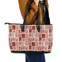 Vintage Aloha Block Quilt Leather Tote Bag Red Inspired Lei Motifs - Polynesian Pride