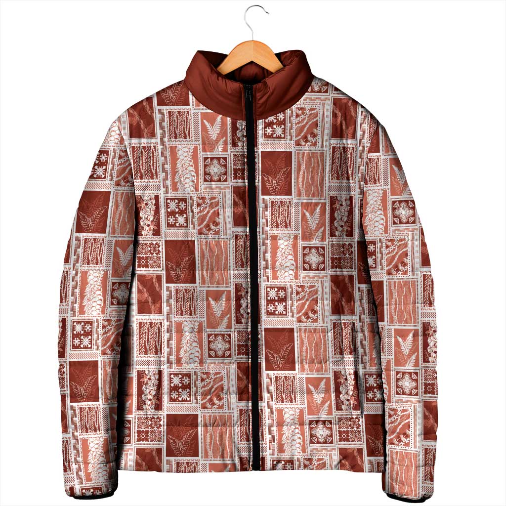 Vintage Aloha Block Quilt Padded Jacket Red Inspired Lei Motifs - Polynesian Pride