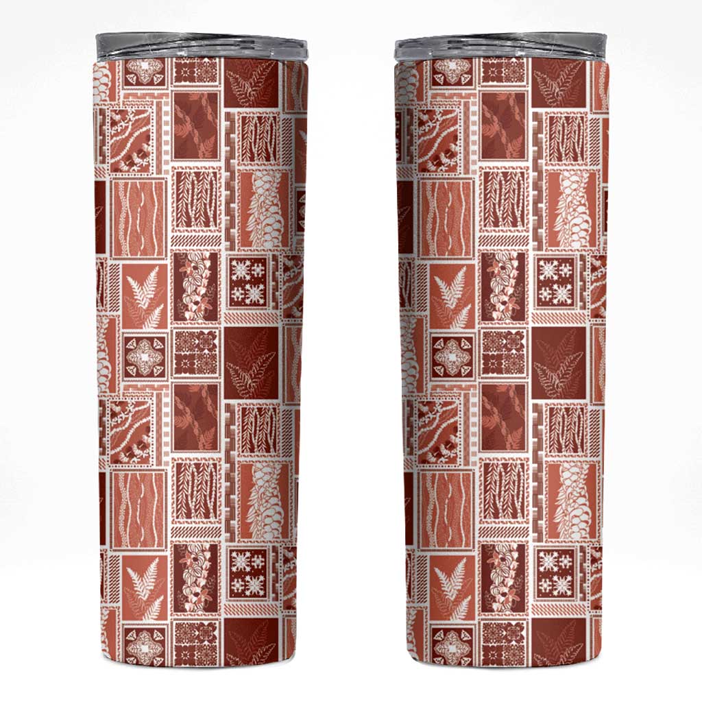 Vintage Aloha Block Quilt Skinny Tumbler Red Inspired Lei Motifs - Polynesian Pride