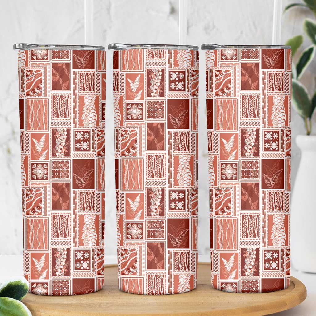 Vintage Aloha Block Quilt Skinny Tumbler Red Inspired Lei Motifs - Polynesian Pride