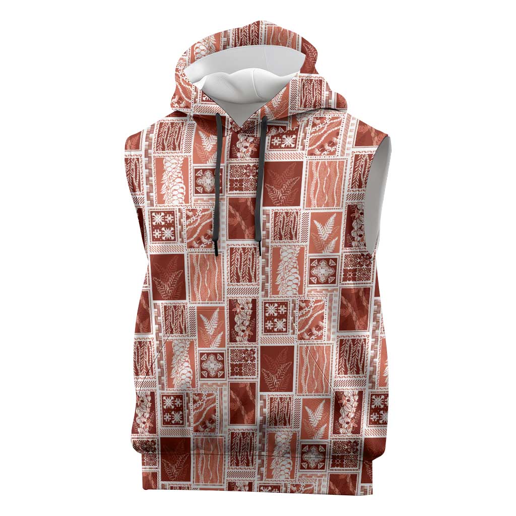 Vintage Aloha Block Quilt Sleeveless Hoodie Red Inspired Lei Motifs - Polynesian Pride
