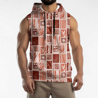 Vintage Aloha Block Quilt Sleeveless Hoodie Red Inspired Lei Motifs - Polynesian Pride