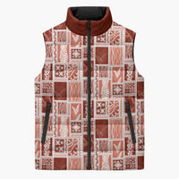 Vintage Aloha Block Quilt Sleeveless Puffer Jacket Red Inspired Lei Motifs - Polynesian Pride