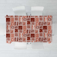 Vintage Aloha Block Quilt Tablecloth Red Inspired Lei Motifs - Polynesian Pride
