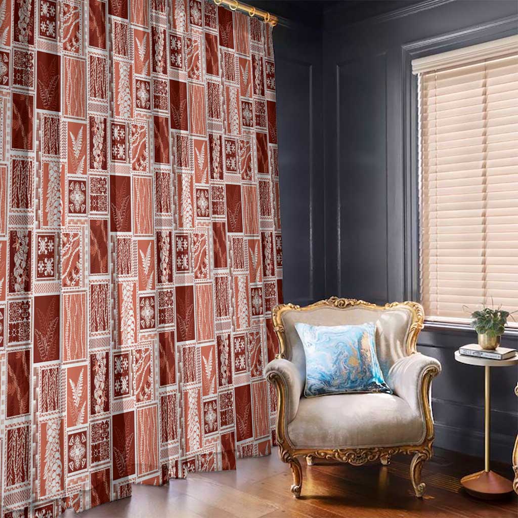 Vintage Aloha Block Quilt Window Curtain Red Inspired Lei Motifs - Polynesian Pride